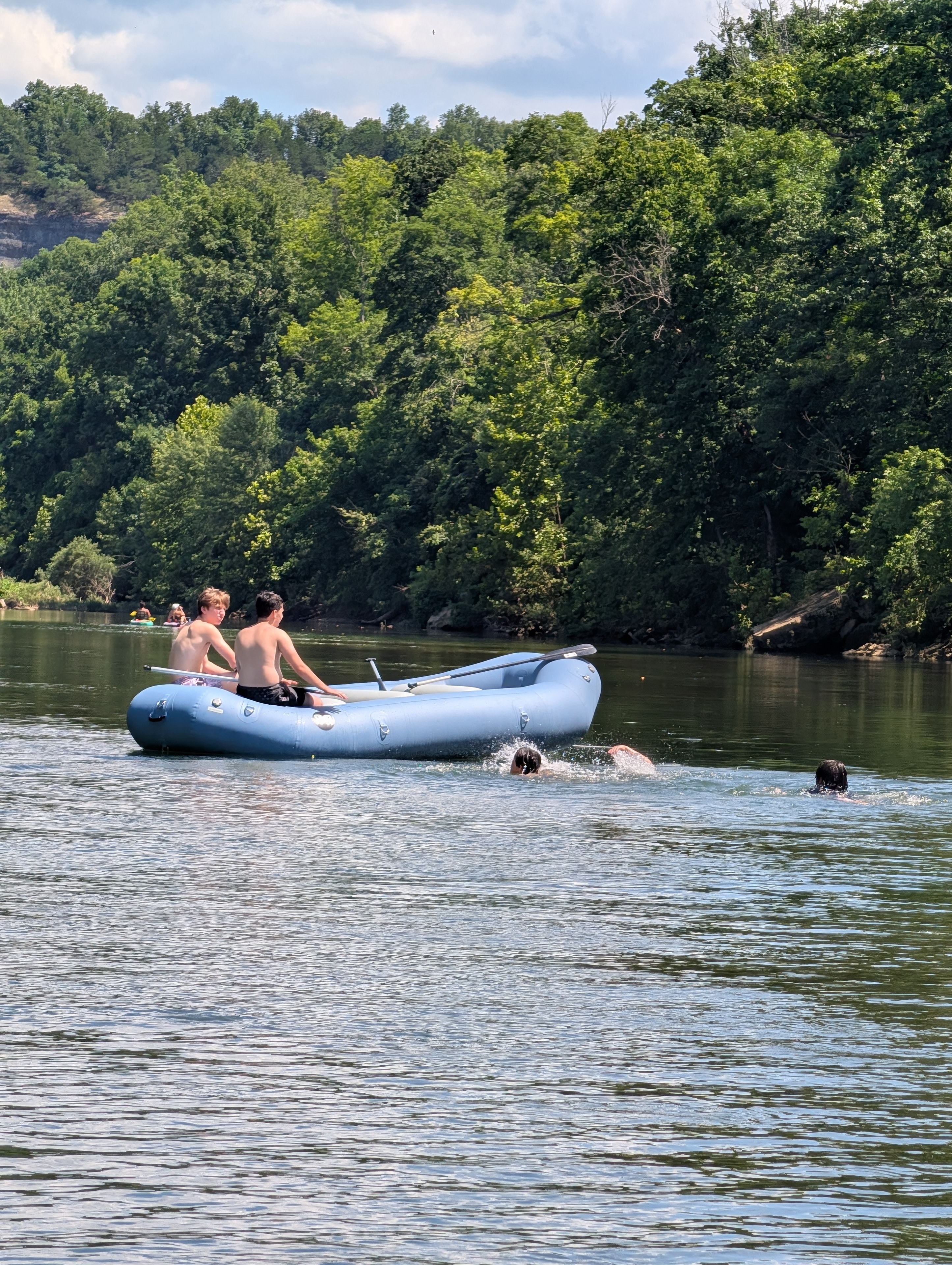 Group of people on a 6-man raft on the river